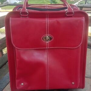 Wilsons Rolling Suitcase Business Carry-on Luggage Red Patent Leather Case- NICE